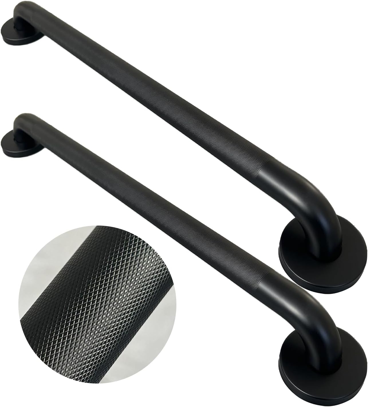 Handicap Grab Bars, 2 Pack 18 Inch Shower Grab Bar for Seniors, 304 Stainless Steel ADA Grab Bars for Bathtubs and Showers, Safety Shower Handles for Elderly, Disabled (Matte Black Knurled)