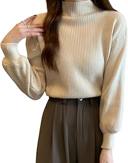 [1/2style] バルーン 袖 無地 タートル かわいい ニット セーター レディース