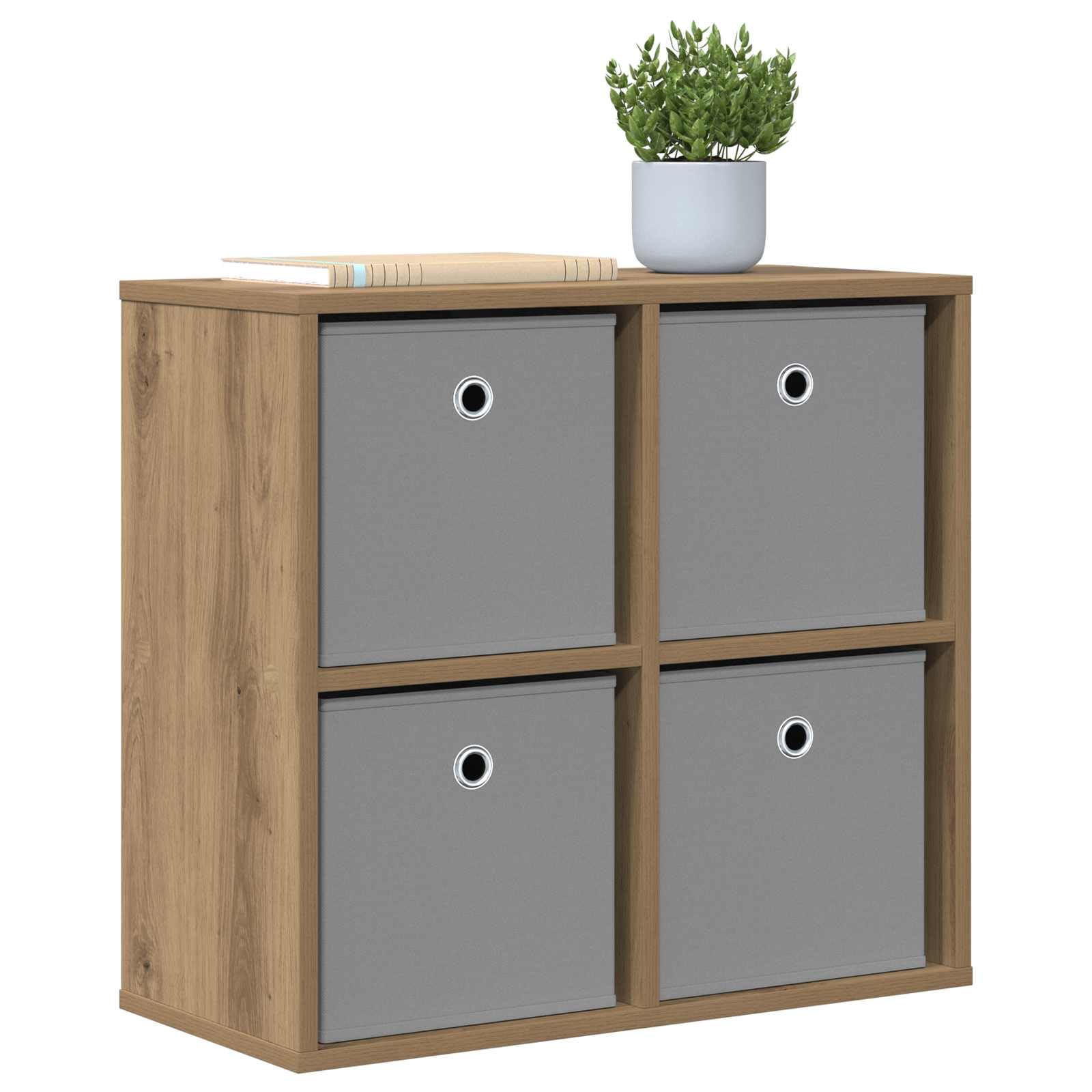 Buffet en Bois d'ingénierie Chêne Artisanal 59,5 x 27 x 57 cm avec 4 tiroirs et 2 étagères pour Salon Salle à Manger entrée ou Chambre, Rangement Pratique