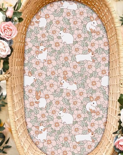 Image of Bedside Bassinet Sheets 2 Pack, 33 x 20 Fitted Bedside Sleeper Sheets, Ultra Soft Breathable Polyester, Ideal for Baby Girl or Boy and Newborns (Bunny Garden, Bedside Sleeper Sheet)