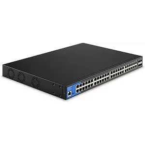 Linksys LGS352MPC-EU switch PoE+ de red Gigabit de 48 puertos a 740 W con 4 ranuras SFP+ 10G de subida, conmutador Ethernet administrado inteligente con carcasa metálica y montaje de sobremesa/pared
