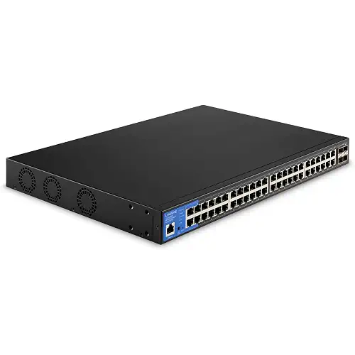 Linksys LGS352MPC-EU switch PoE+ de red Gigabit de 48 puertos a 740 W con 4 ranuras SFP+ 10G de subida, conmutador Ethernet administrado inteligente con carcasa metálica y montaje de sobremesa/pared