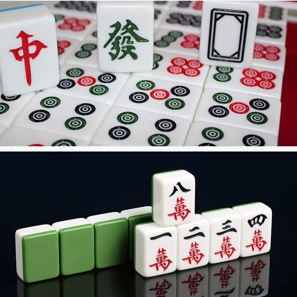 Profesjonalny zestaw do gry chińskiego mahjong - (zielony) - z 166 płytkami, 2 kostkami - do gry w chińskim stylu