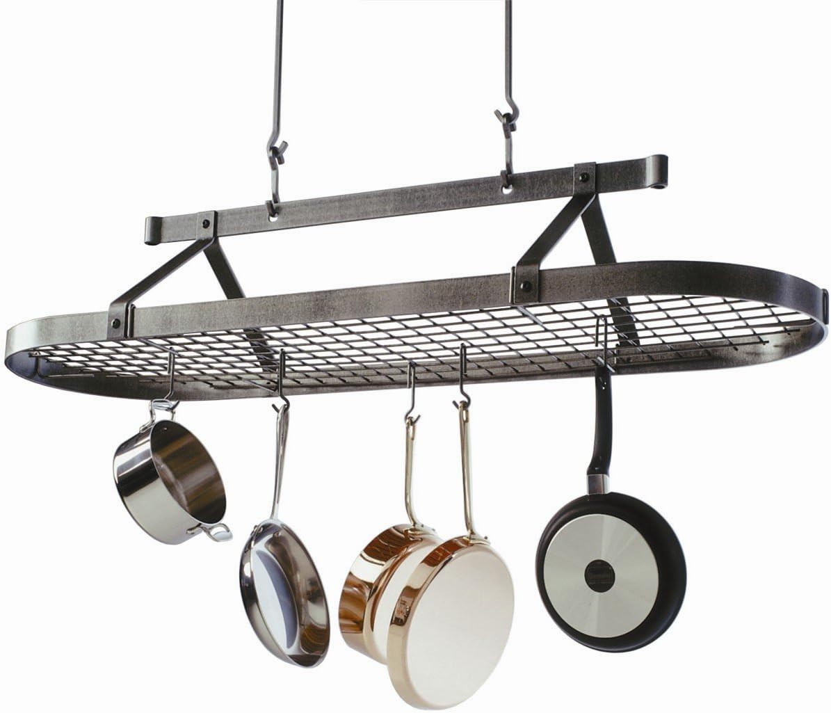 Enclume Premier 5-Foot Oval Ceiling Pot Rack, Hammered Steel