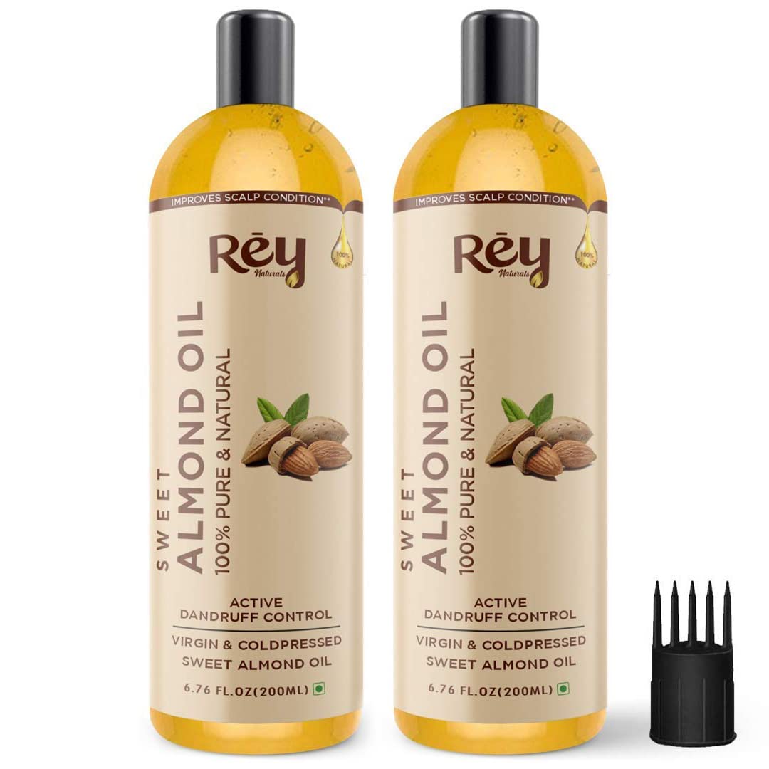 Rey Naturals Sweet Almond Hair Oil (Badam Oil) | 100% Pure, Cold Pressed Almond