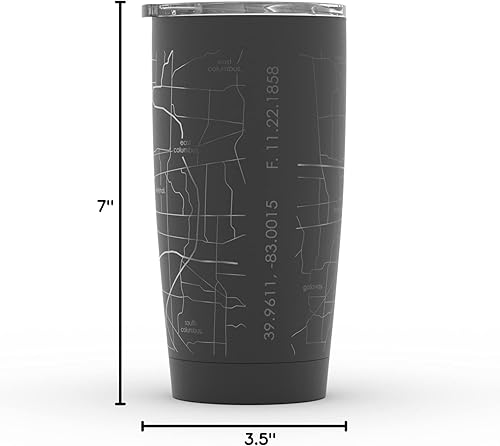 Vista 20 de Well Told Vaso de café aislado con diseño de mapa de Nueva York grabado, taza de acero inoxidable grabada (20 onzas, negro) con aislamiento de mapa