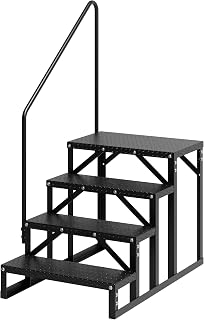 4 Step RV Stairs with Handrail, 660lb Capacity with Anti-Slip Panel RV Steps, Alloy Steel Ladder for Easy Access to RVs, Hot Tubs, and Travel Trailers, Black