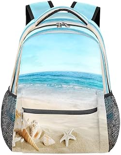 Mochilas de viagem para laptop para mulheres homens mar praia oceano concha resistente à água mochilas escolares leves para adolescentes meninas/meninos, mochila casual para viajar, acampar, caminhar, Multicor, Medium