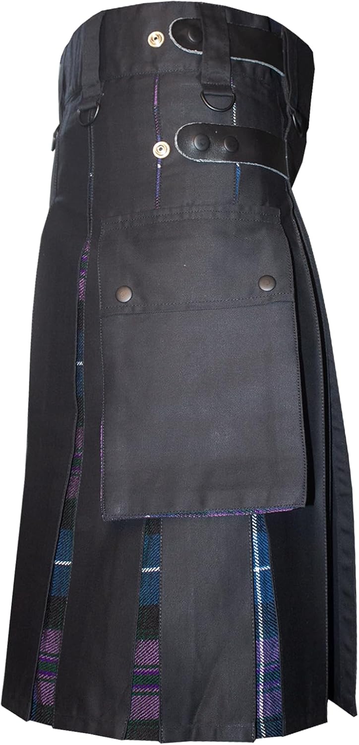 Modern Utility Kilts-Men'sScottish Hybrid Black Cotton & Acrylic Wool Tartan Utility Kilts with Leather Straps - Image 3