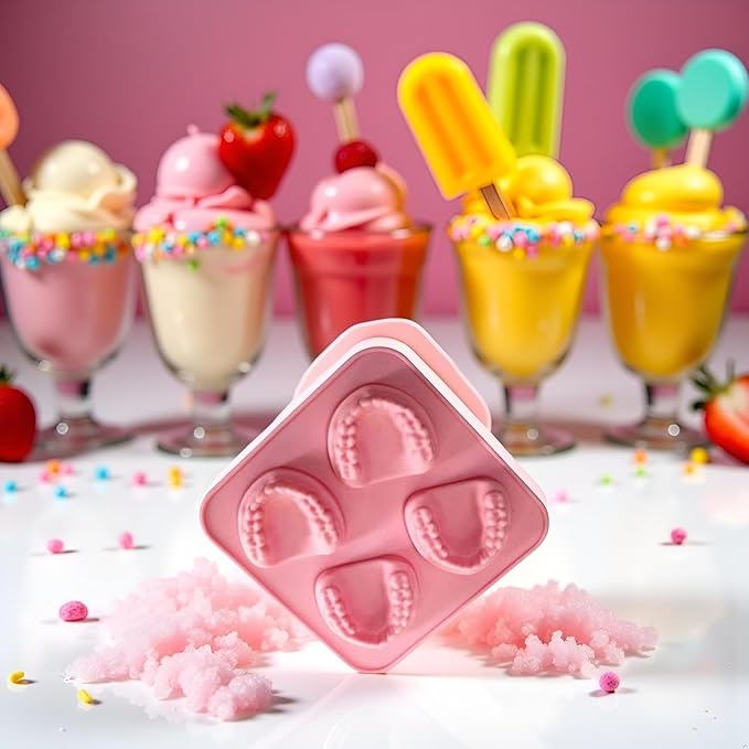 Molde de hielo silicona dientes 2 pzas rosa miniatura 6