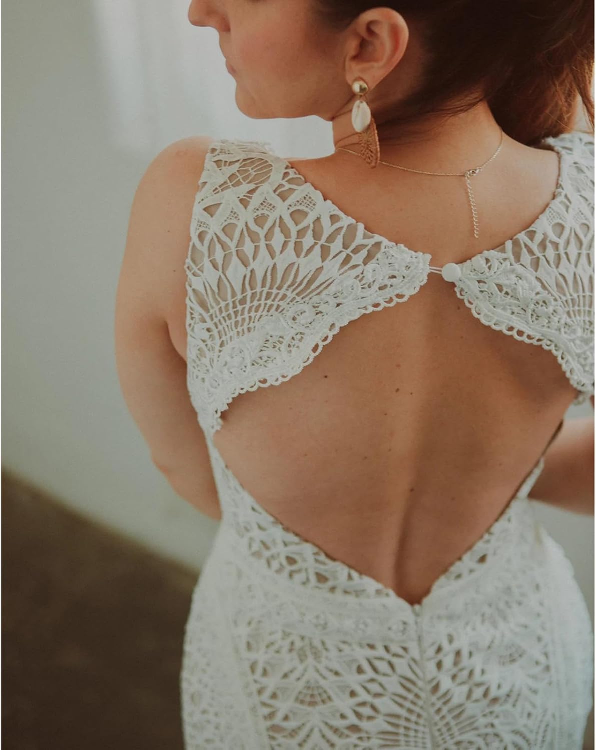 WIOJEIGO Boho Lace Floral Wedding Dress Long for Bride 2023 Vintage Bohemian Beach Mermaid Bridal Gown