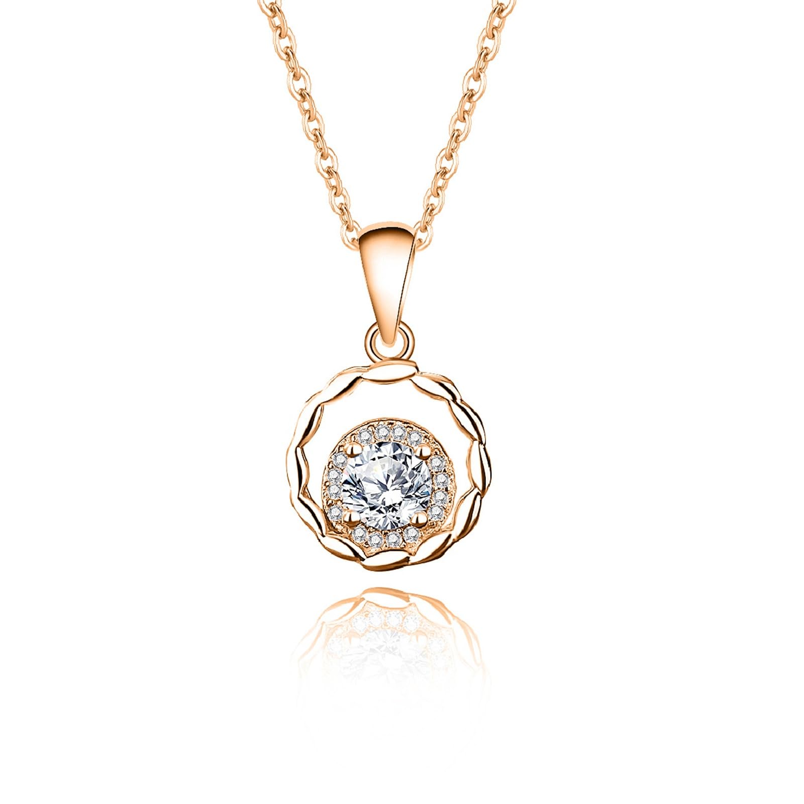 Ciondolo Collana Donna, Donna Collana con Ciondolo Corona di Grano con moissanite Rotonda in Oro Bianco/Oro Rosa/Platino, 40+5cm