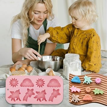 2 Pack Unicorn Molds Silicone 8 Cavity 3D Flying Unicorn Themed Baking Mould Tray with Cartoon Rainbow Meteors Sun for Kids' Party Chocolate Cake Topper Dessert Mousse Pastry Handmade Soap Crayons
