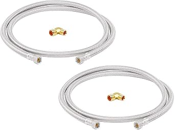 EZ-Fluid LeadFree 48-Inch Stainless Steel Dishwasher Hose for Cold/Hot Water hose connectors,3/8" Female Comp. x 3/8" Female Comp. Dishwasher Water Supply Line w/ 3/8" MIP x 3/8" Male Comp Elbow 2Ps
