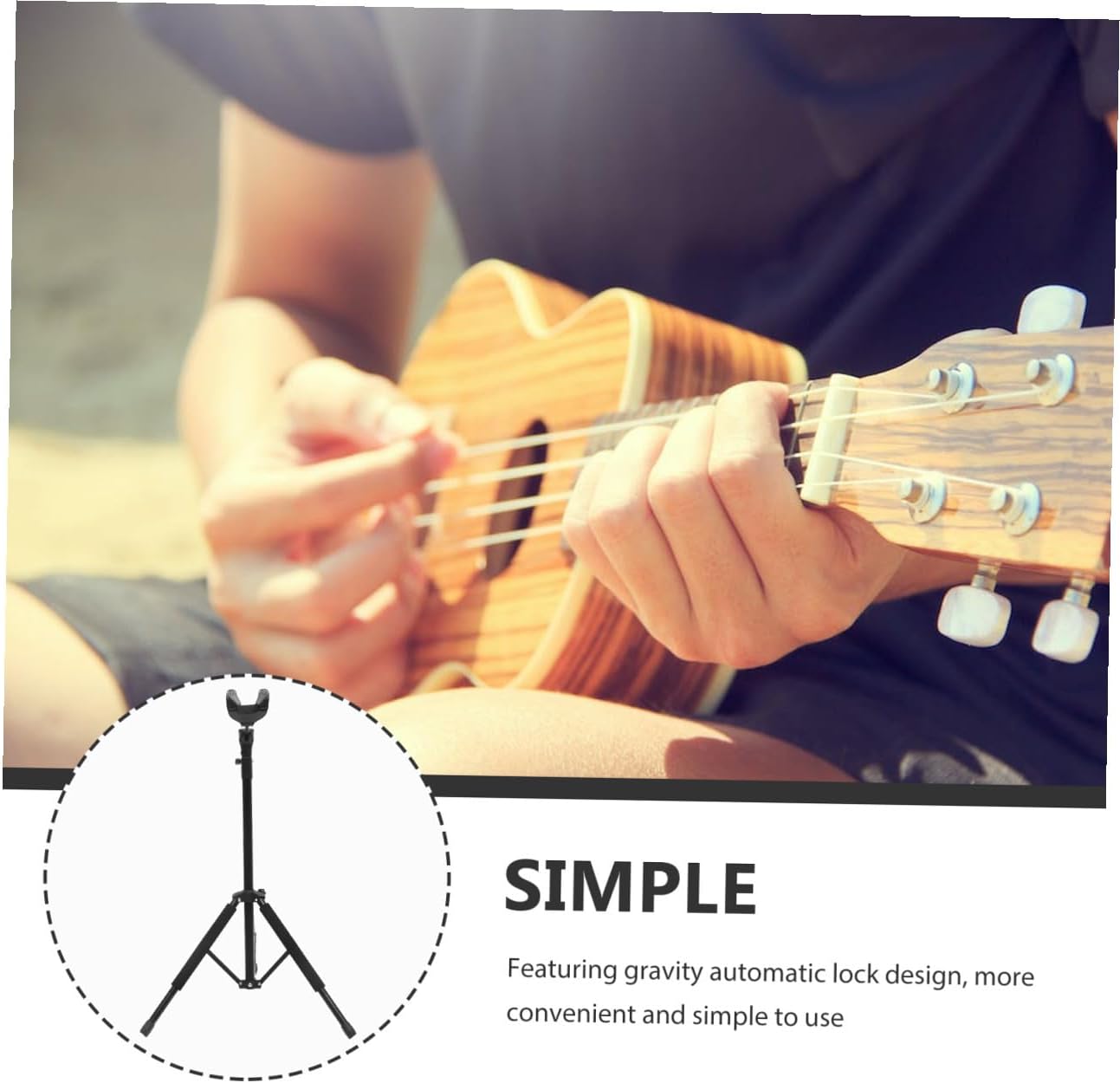 Mikinona 1pc Telescopic Folding Violin Stand Gravity Automatic Lock Compact Guitar Hanger for Ukulele and Electric Bass and Support for Musical Instruments Black