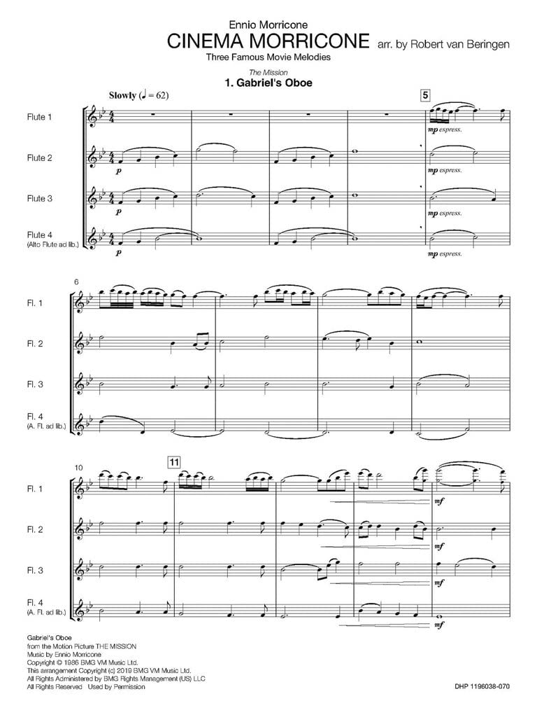 Cinema Morricone. Three Famous Movie Melodies. Flute Quartet. Quartetto di flauti