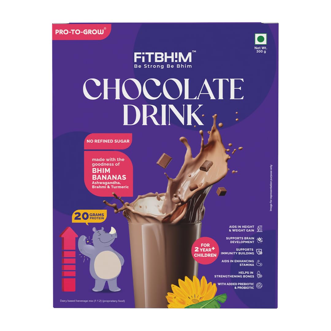 Pro To Grow Fitbhim Nutritional Chocolate Drink Powder 300g | Enriched with Bhim Banana & Ayurvedic Herbs | Belgian Chocolate Flavor for Kids (2+ years) | Brain & Growth Booster with Immunity Support-image-18