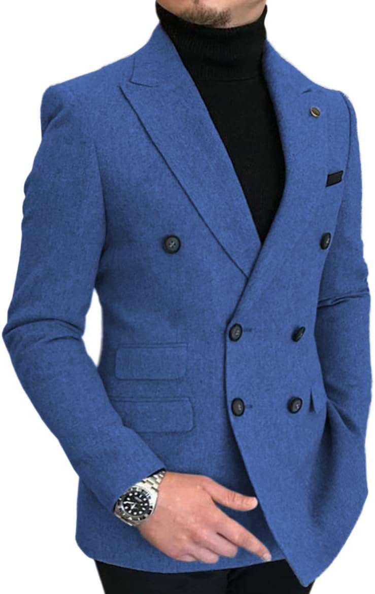 Men's DoubleBreasted Men Suit Tweed Slim Fit Wool Jacket Smart Wedding