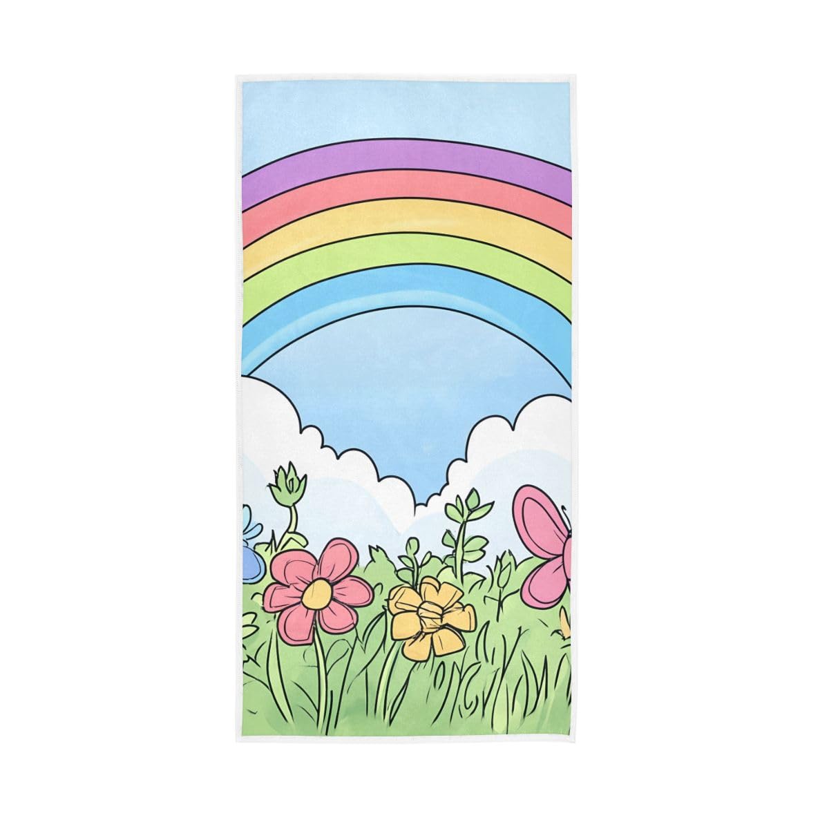 HUYGD Rainbow Butterflies and Flowers Hand Towel, Decorative Hand Towels for Bathroom 15 x 30 Inches