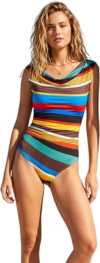 Addery Keep Adding Multicolor Striped One-Shoulder Cut-Out Monokini Swimsuit