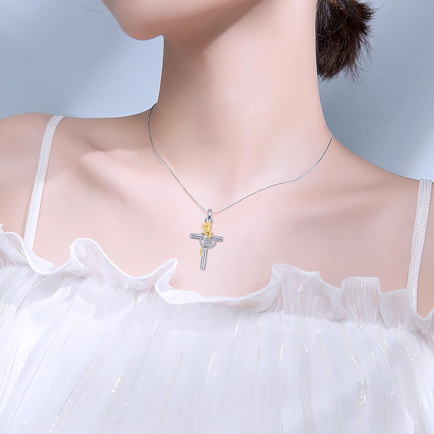Cross Urn Necklace for Ashes Cross Rose Flower Cremation Jewelry for Women Gifts Stainless Steel Butterfly Keepsake Memorial Locket Ashes Pendant Cremation Jewelry