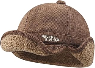 Rayson Gorra Docker Hombre Invierno con Orejeras Cortas Cálido Unisex Borde Enrollado Sombreros con Forro de Cachemira