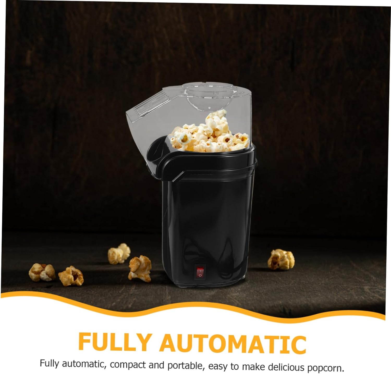 Hot Air Popcorn Machine Automatic Oil Popcorn Maker with Nonstick Kettle and Scoop Healthy Snack Appliance for Adults Home Movie Party Portable Black Design