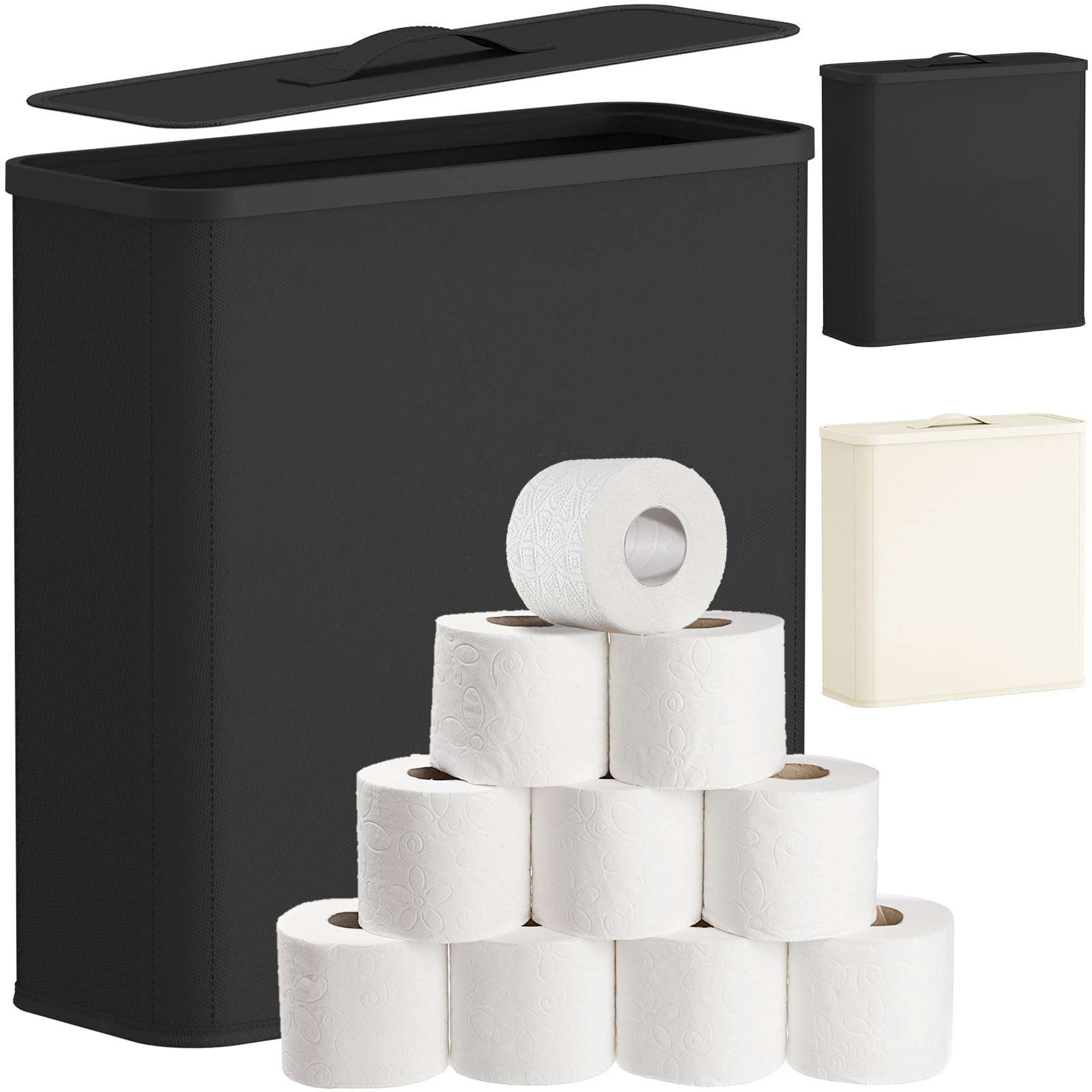 Lifewit Bamboo Toilet Roll Storage Cabinet with Lid,33 L,Black