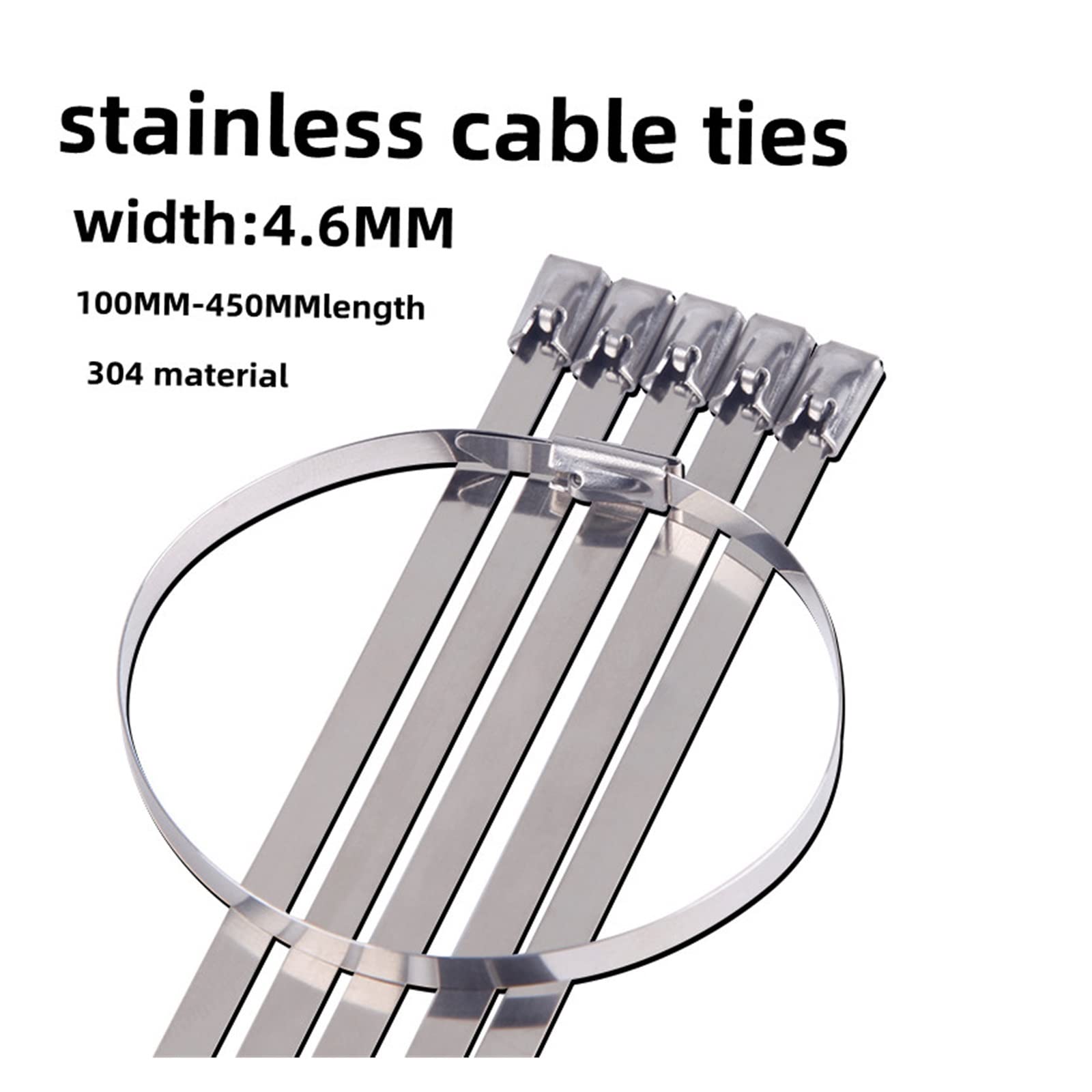 Fascette per cavi in acciaio inossidabile 304 Materiale 100 Fascette per cavi Un pacchetto di fascette per cavi Fascette per cavi resistenti Fascette per cavi resistenti (Colore: Argento, Dimensioni