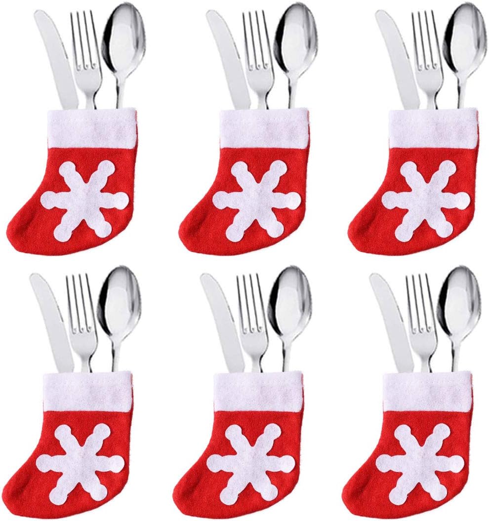 25PCS Christmas Dinnerware Set for 6 Kitchen Dinner Table Decorations Santa Claus Hat Table Runner Chair Back Covers Wine Bottle Cover Bags Cutlery Bags for Xmas Party Table Decor