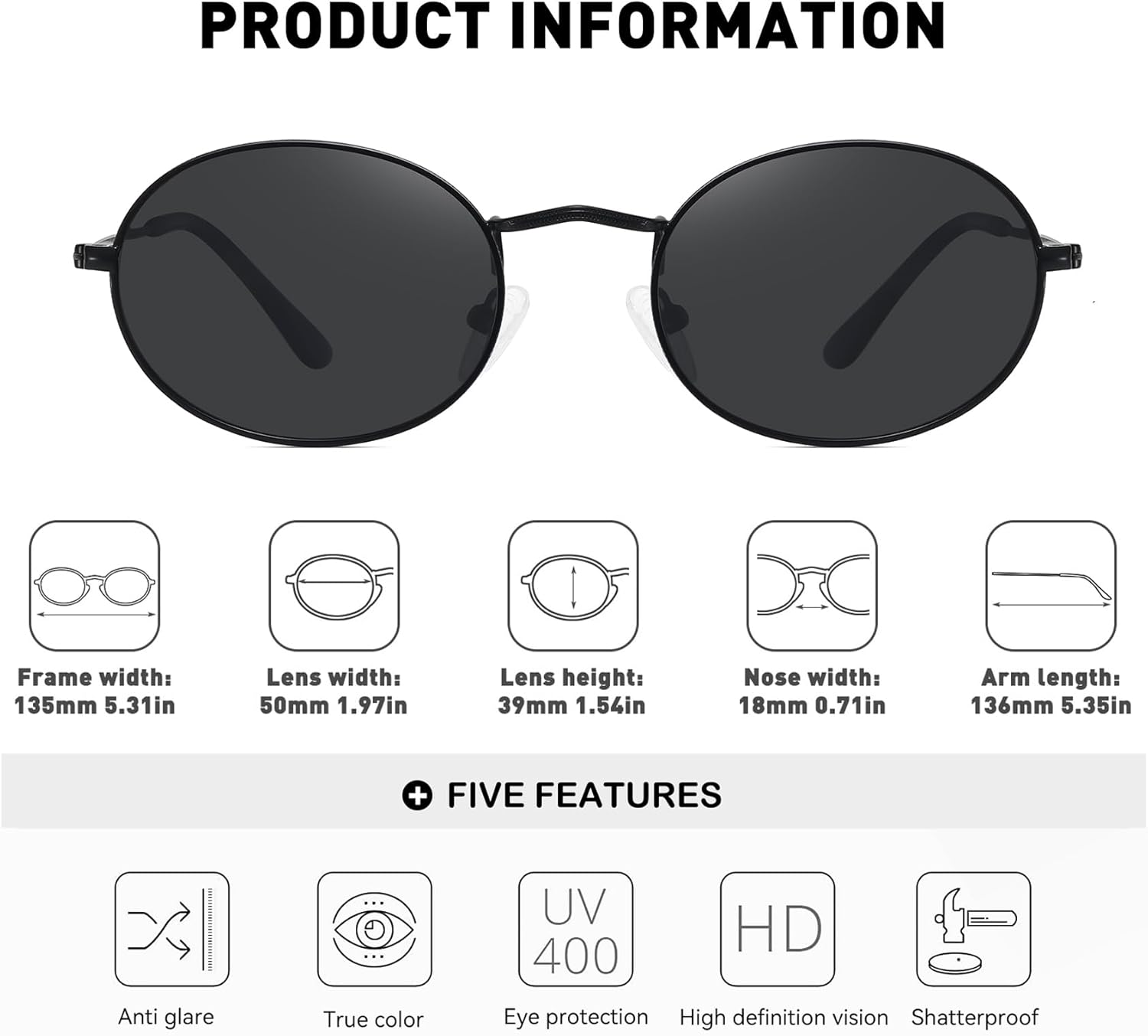 Small Retro Oval Sunglasses for Women Men Trendy Metal Sun Glasses Classic Shades FZN903 - Image 5