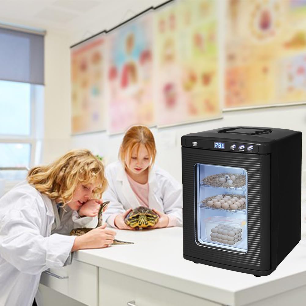 Incubadora de huevos de reptiles, incubadora de laboratorio científico de 25 litros con control de temperatura de 5 ° C-60 °C, pantalla LED, giro automático, ventilación dual para cría de serpientes