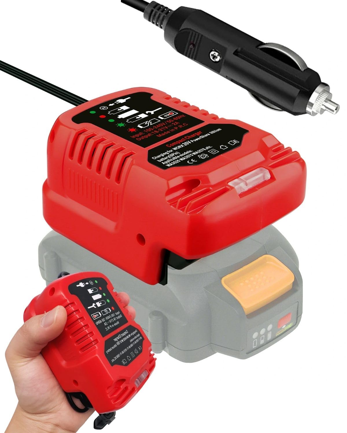 Car Charger for Worx 20V Battery Charger Replacement,Portable Mini Quick Charger,Power Tool Dirll Charger Station for Worx Battery WA3578,WA3520,DIY Mini Charger Adapter with Cigarette Lighter Plug