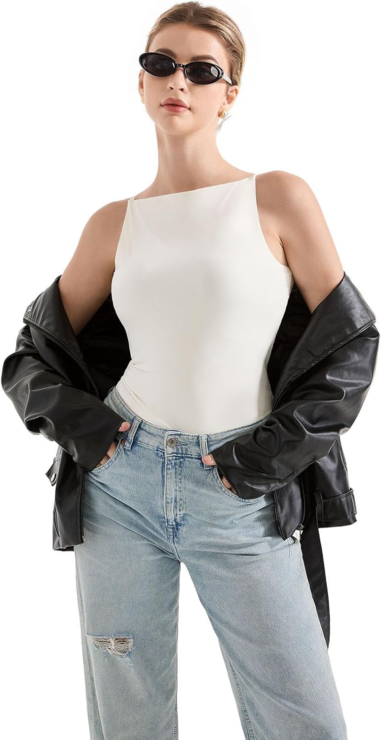 SUUKSESS Women Double Lined Boat Neck Tank Tops 2025 Y2K Going Out Basic Cami Shirts - Image 5