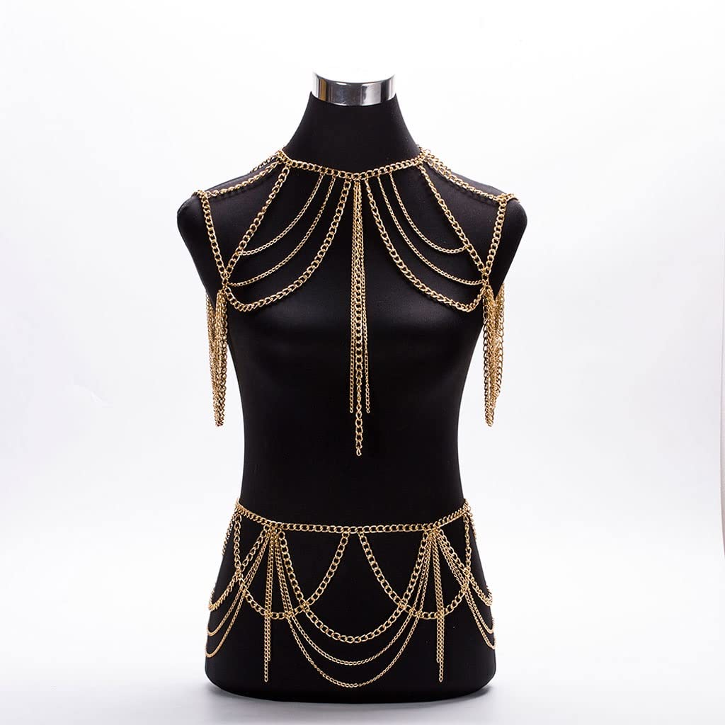 RWRAPS Mujeres Metal Cuerpo Cadena Joyería Hombro Cintura Accesorios Multicapa Borla Cuerpo Cadenas Collar (Color : D, Tamaño : como se Muestra) (D como se Muestra)