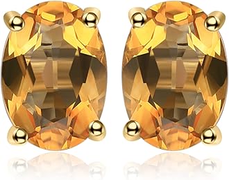 Natural Garnet Peridot Amethyst Citrine Blue Topaz Birthstone Stud Earrings for Women, 14k Gold Plated 925 Sterling Silver Earrings for Women, Gemstones Jewelry Sets for Girls