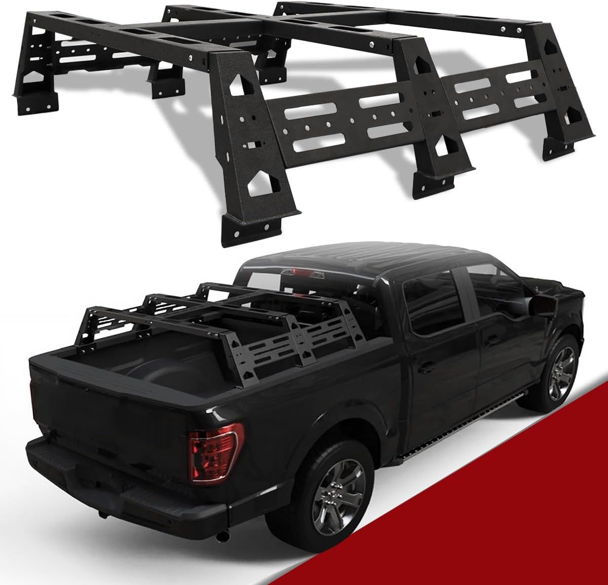 Overland Bed Rack Fits for F150 & Raptor 2009-2023 Easy to Install Truck Bed Rack Extender with Wider Molle Panel for Cargo Carrier Bed Racks