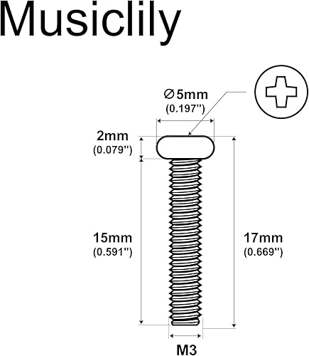 Miniatura 2 de Musiclily Tornillos de montaje básicos de rosca métrica de metal de 0.110 x 0.669 in para Strat StratocasterTele Telecaster guitarra eléctrica, oro