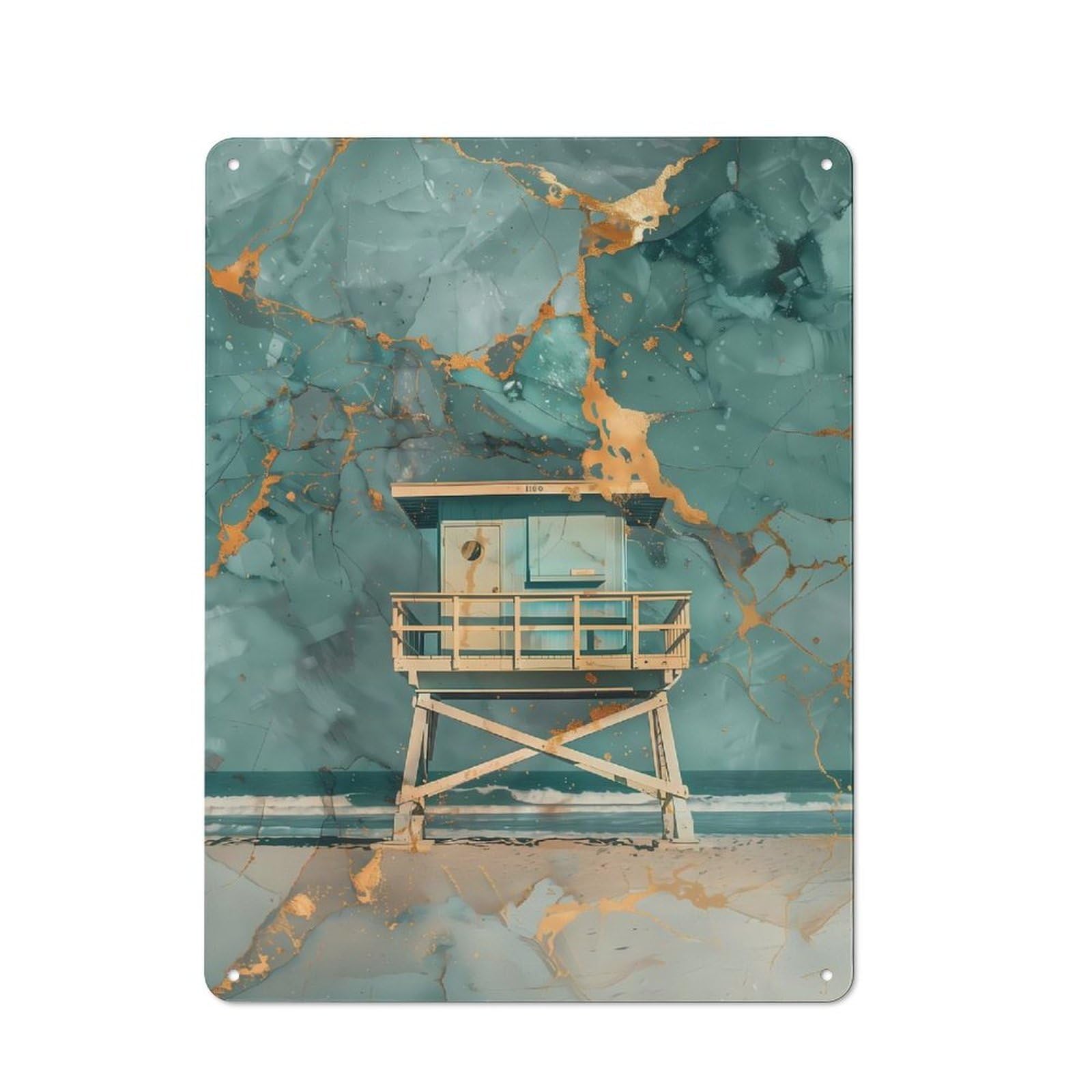 Marbel Lifeguard Stand Metal Tin Sign, Small Wall Accent for Small Toilet, Washroom And Hallway, 40x30cm