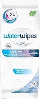 WaterWipes Sensitive Whole Body Cleansing Wipes, 99.9% Purified Water, XL Textured Wipes, Incontinence Care, Fragrance Free, 30 Count
