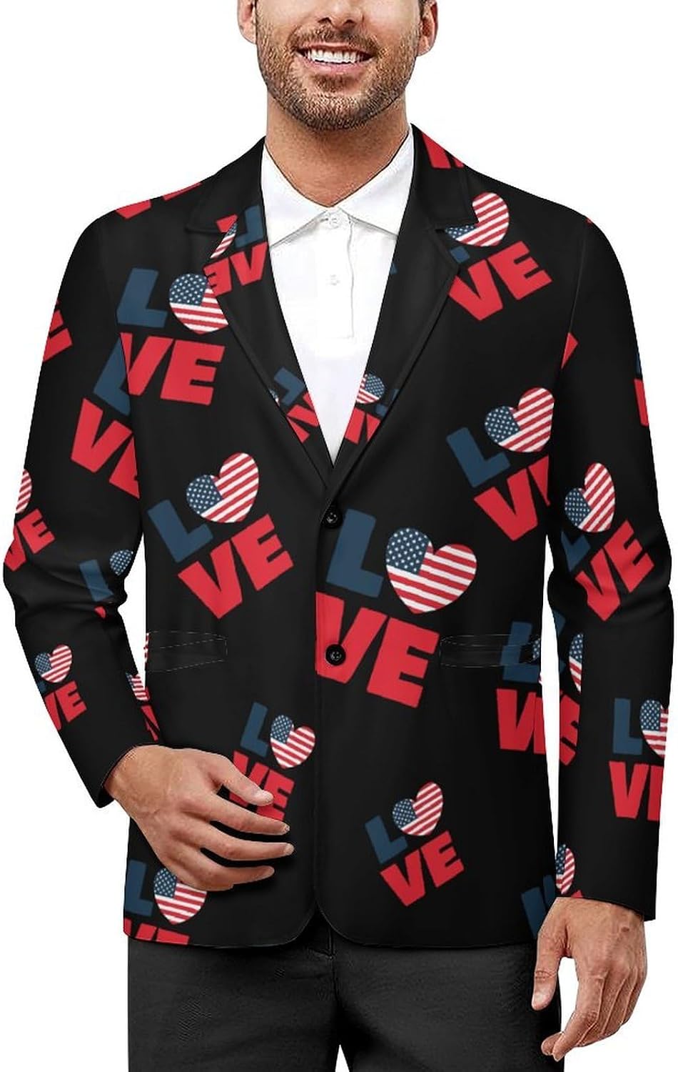L Love US Trendy Men's Two Button Suit Funny Casual Slim Fit Blazer Coat Tuxedos Jackets