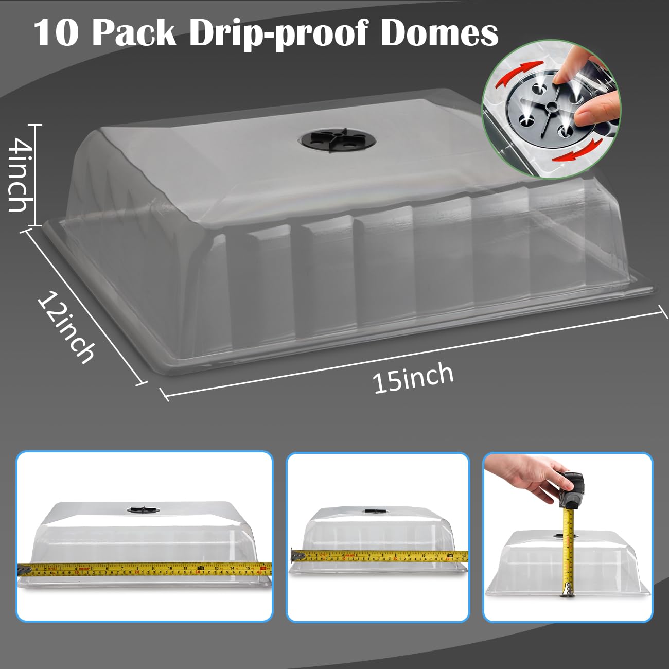 RooTrimmer Lot de 10 dômes étanches en plastique transparent pour démarrage de semences, humidification et isolation pour la germination en serre et la culture du jardin (40,6 x 33 cm, 10,2 cm de