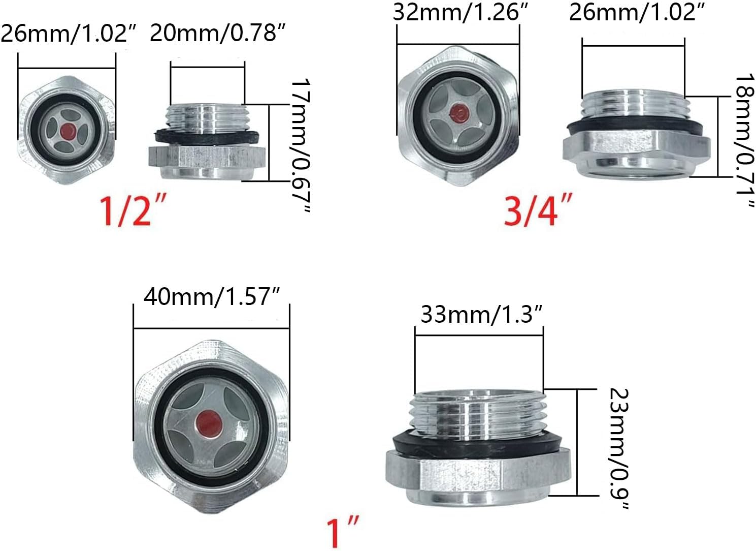 4Pcs Air compressor Oil Sight Glass 1/2 Inch NPT Oil Liquid Level Gauge Male Threaded Aluminum Alloy Oil Indicator Window For Air Compressor Gearbox Tan