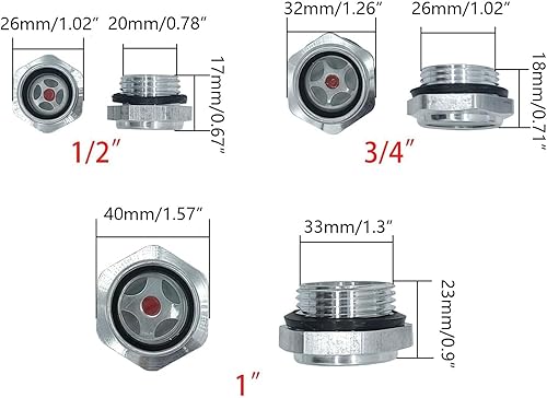 Miniatura 3 de Rierdge 4 unids compresor de aire aceite vista vidrio 34 pulgadas NPT aceite líquido medidor de nivel macho roscado aleación de aluminio indicador