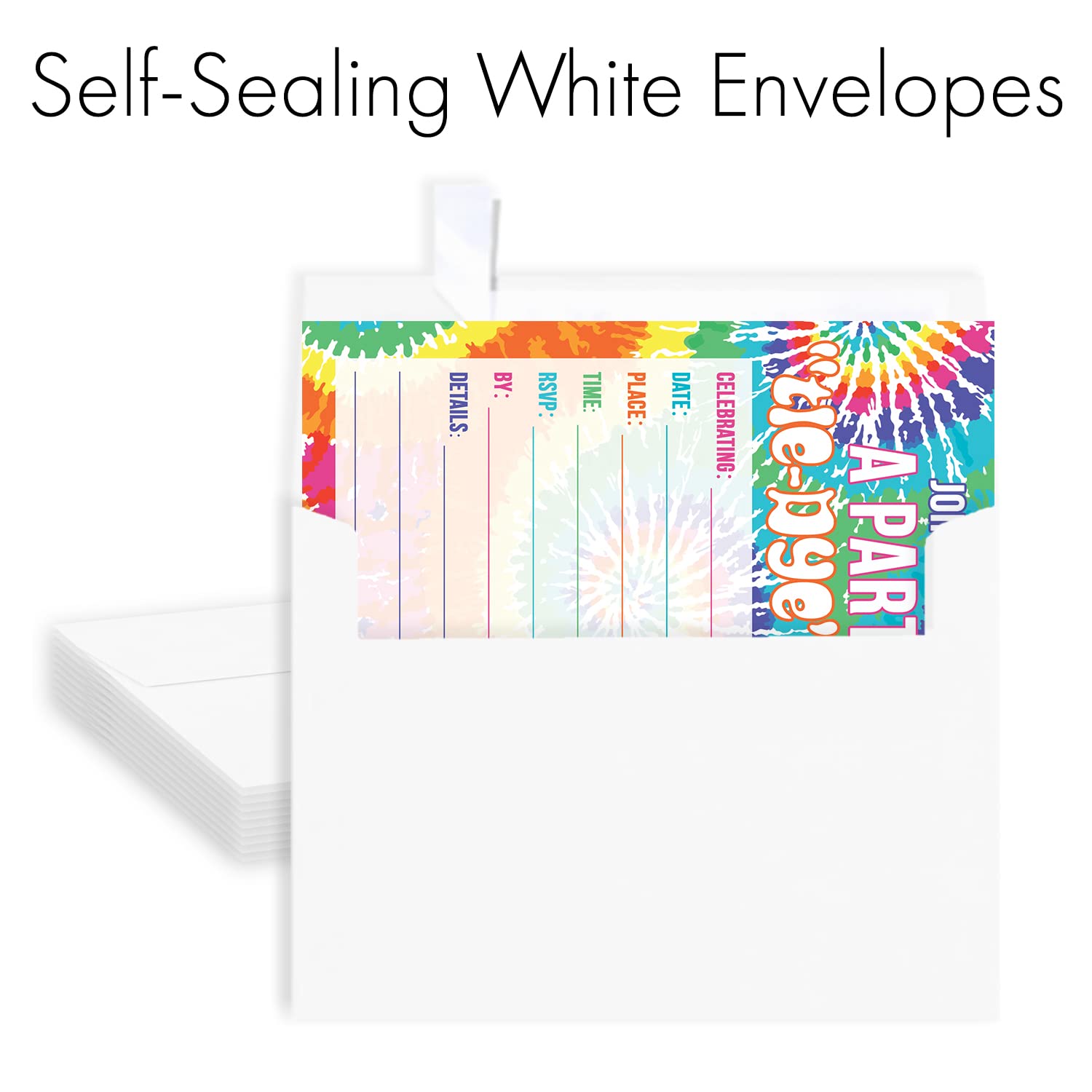 Amazon.com : Tie Dye Birthday Party Invitations - Peace, Love, Party - 10  Fill In Invite Cards with Envelopes - Kid, Tween or Teen 60s Groovy Themed  Party Supplies : Home & Kitchen
