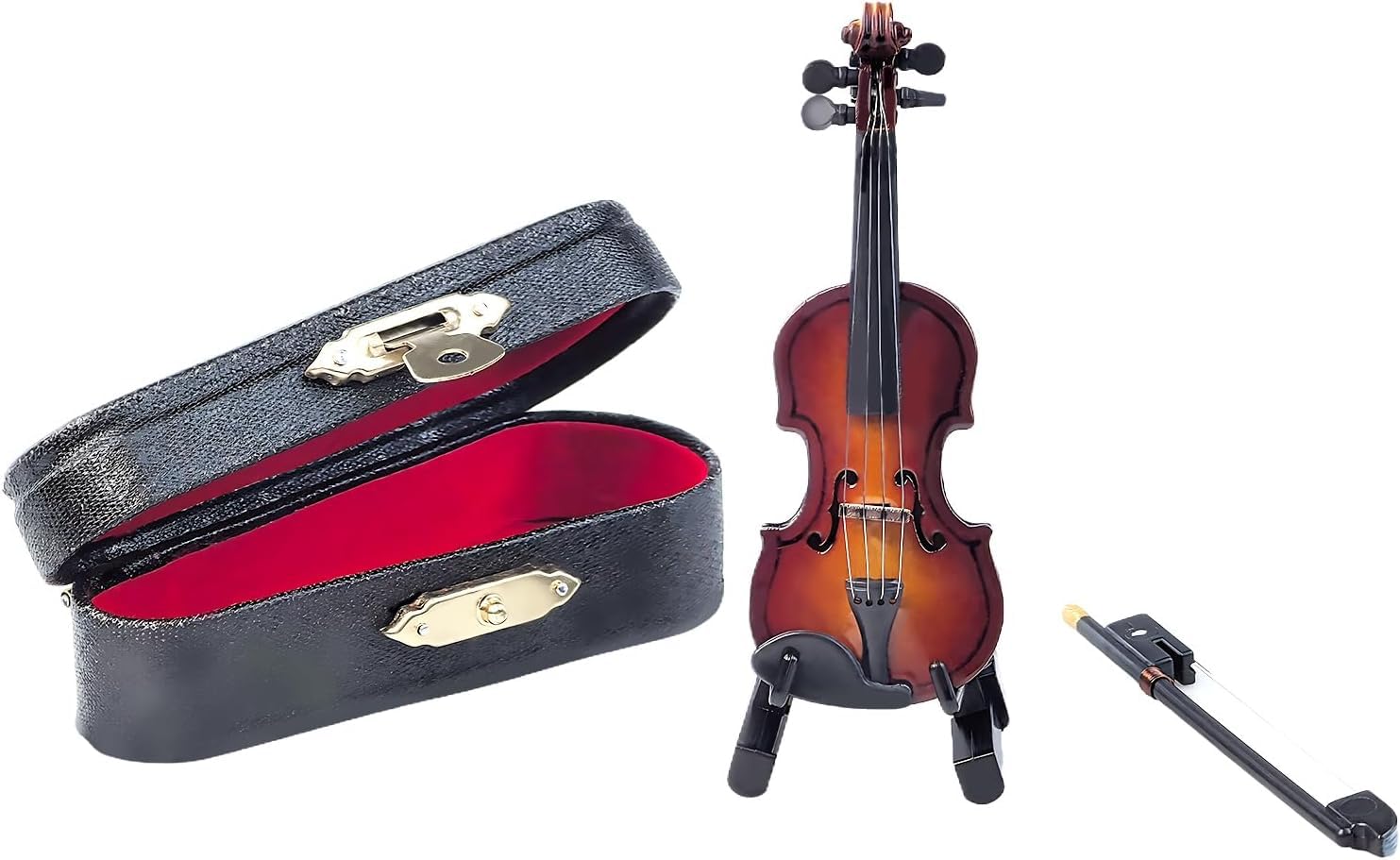 8cm Miniature Violin Model, Wooden Tiny Violin Mini Musical Instrument Model with Bow and Case for Dollhouse Accessory Home Decor