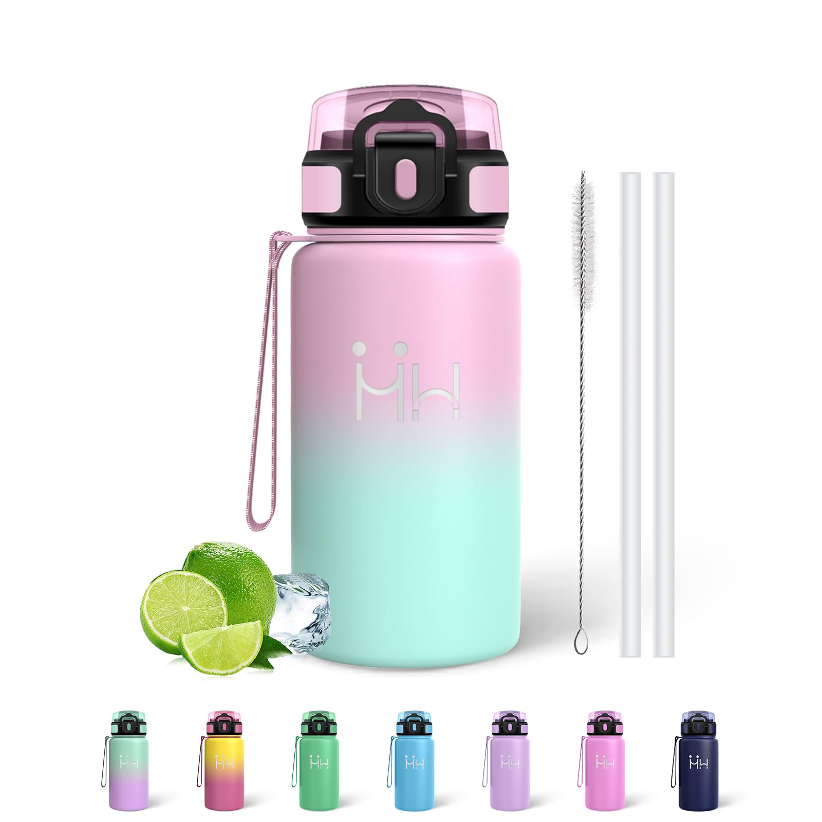 Mujigaga Insulated Water Bottle, 500ml BPA Free, Leak-Proof Children's Water Bottle with Straw, Stainless Steel Water Bottles, Water Bottles for Camping, Travel, School