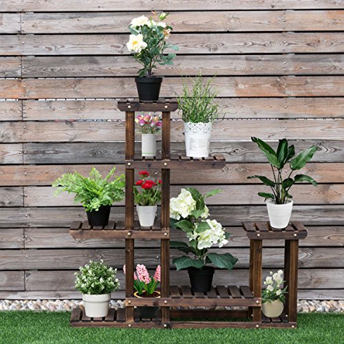 Giantex 6 Tier Wooden Plant Stand, 10 Pots Flower Display Rack, Vertical Shelves Plant Pot Holder, Multiple Tier Plant Succulent Bonsai Organizer Storage For Home Patio Balcony Garden #TOP3