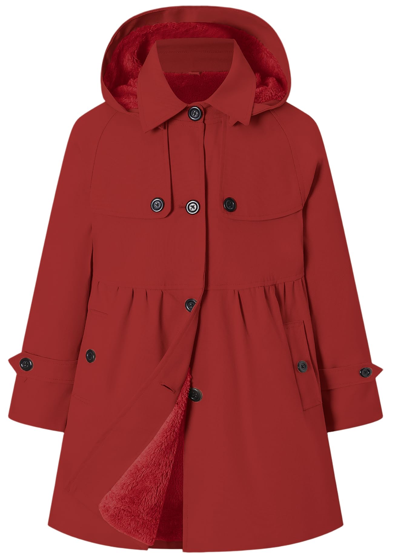 Betusline Girl's Single Breasted Trench Coat Hooded Dress Coat Outerwear