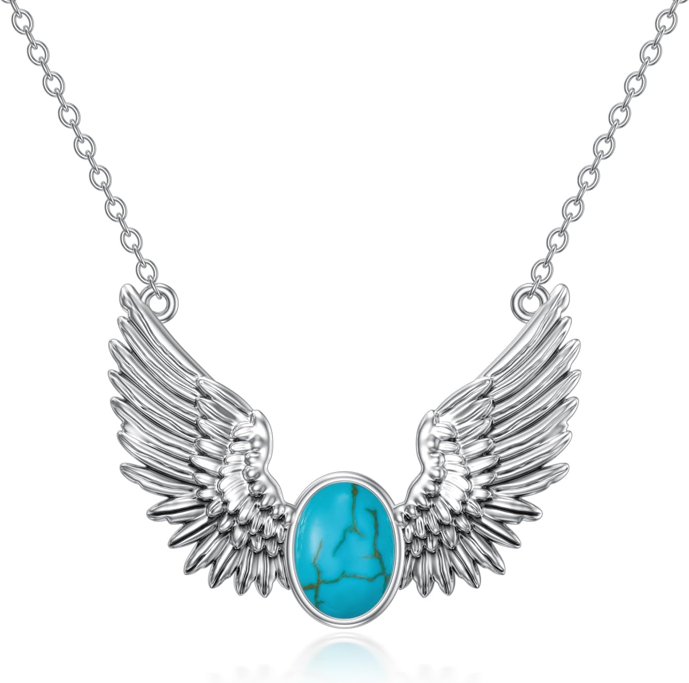 Angel Wings Necklace 925 Sterling Silver Guardian Angel Wings Pendant Genuine Turquoise Wings Necklace Natural Turquoise Jewelry for Women